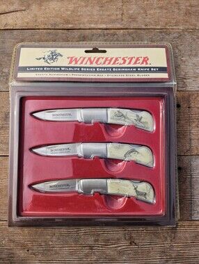 Winchester Limited Edition 3pc Wildlife Series Ersatz Scrimshaw Knife Set NIB